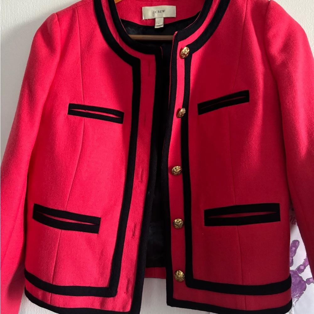 J. Crew Women's Vibrant Pink Blazer with Black Accents